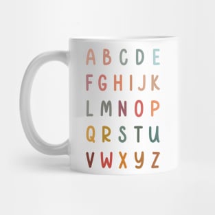 Alphabet Letters in Muted Boho Rainbow Colors for Kids Mug